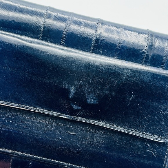 Vintage Navy Blue Eel Skin TriFold Wallet Checkbook Cards Coins Korea - Picture 6 of 11